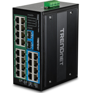 TRENDnet TI-PG262 26-Port Ethernet Switch, 16 Gigabit PoE+ ports, 8 Gigabit ports, 2 Gigabit SFP slots, 52 Gbps switching capacity, DIN-rail/wall mount
